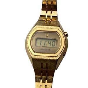 VTG Speidel Digital Womens Mens Watch 26mm Gold Tone New Battery Wrist 6-6.25 WR
